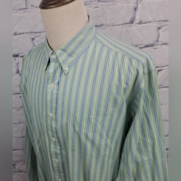 Ralph Lauren Men's Classic Fit Button Down Shirt Green Striped Smooth XXL 2XL - Picture 1 of 14